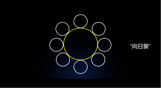 每一个外边的小圈变成了一个主体,中台为它提供各种各样的支持和服务.