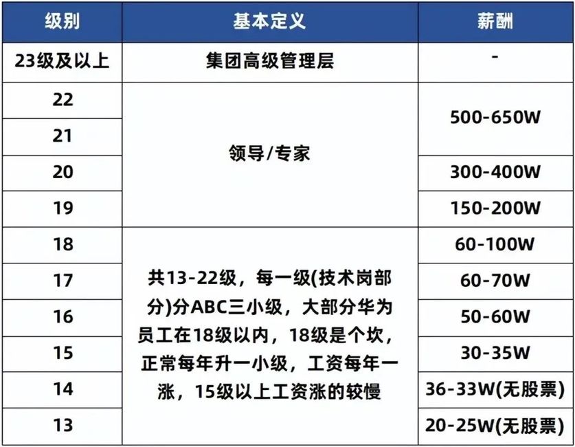 华为的收入分级情况